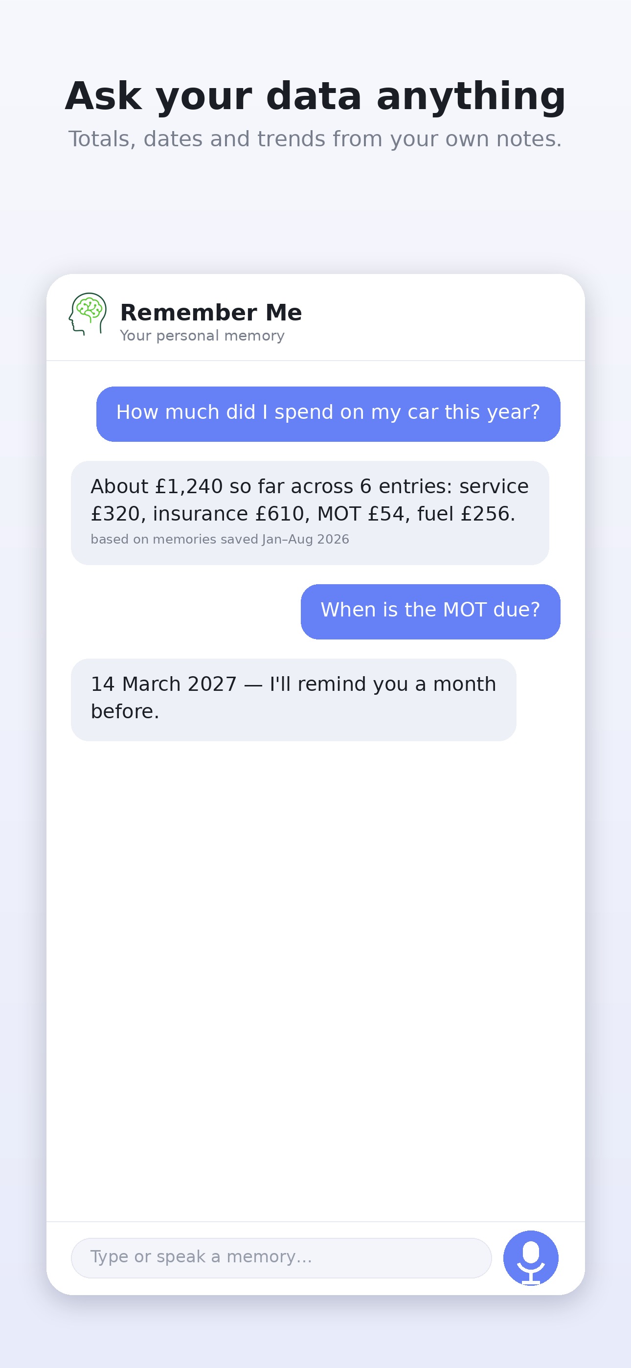 Ask your data — totals and trends from your notes